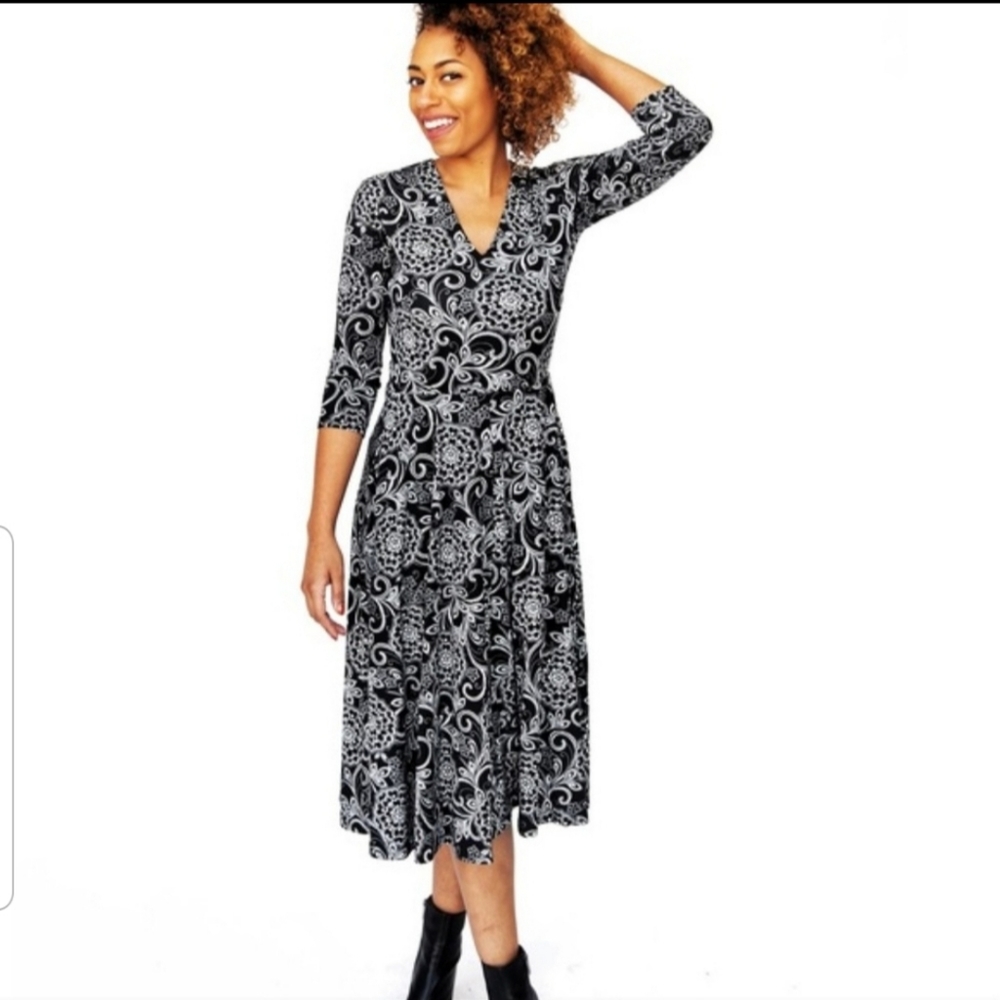 Agnes & Dora Curie Black & White Floral Dress sz L